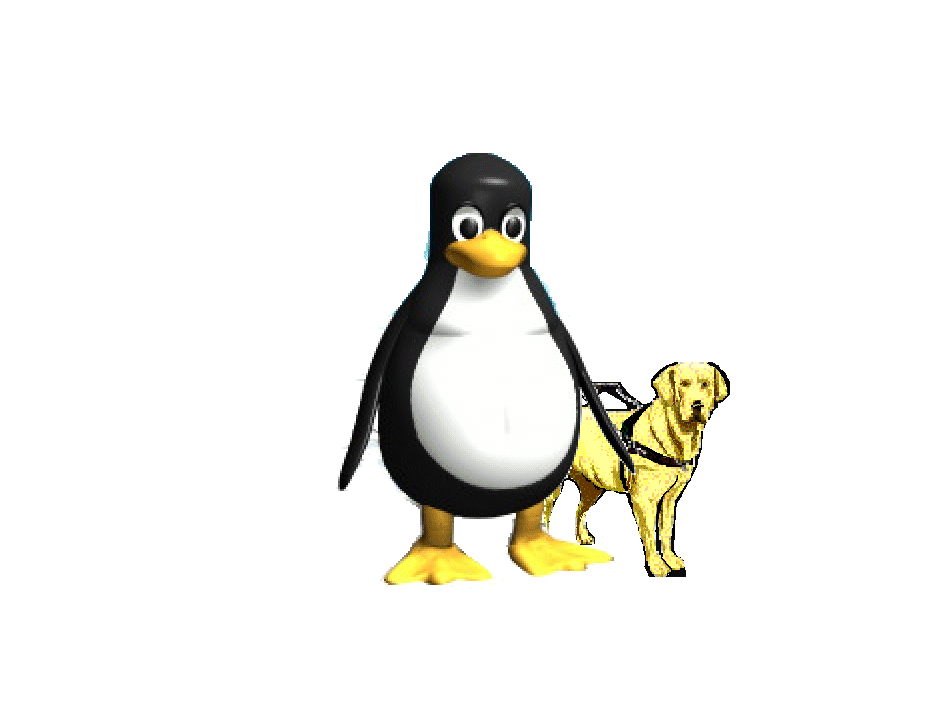 Penguin with shades and a guide dog.